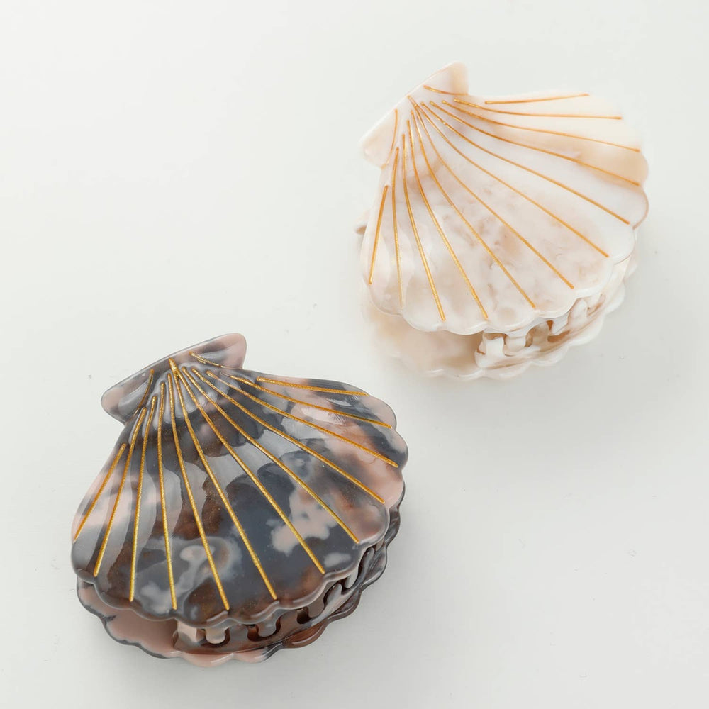 Adorro Calacatta Seashell Claw Clip close up showing hand-painted marbled Calacatta detail and smooth eco-friendly cellulose acetate finish