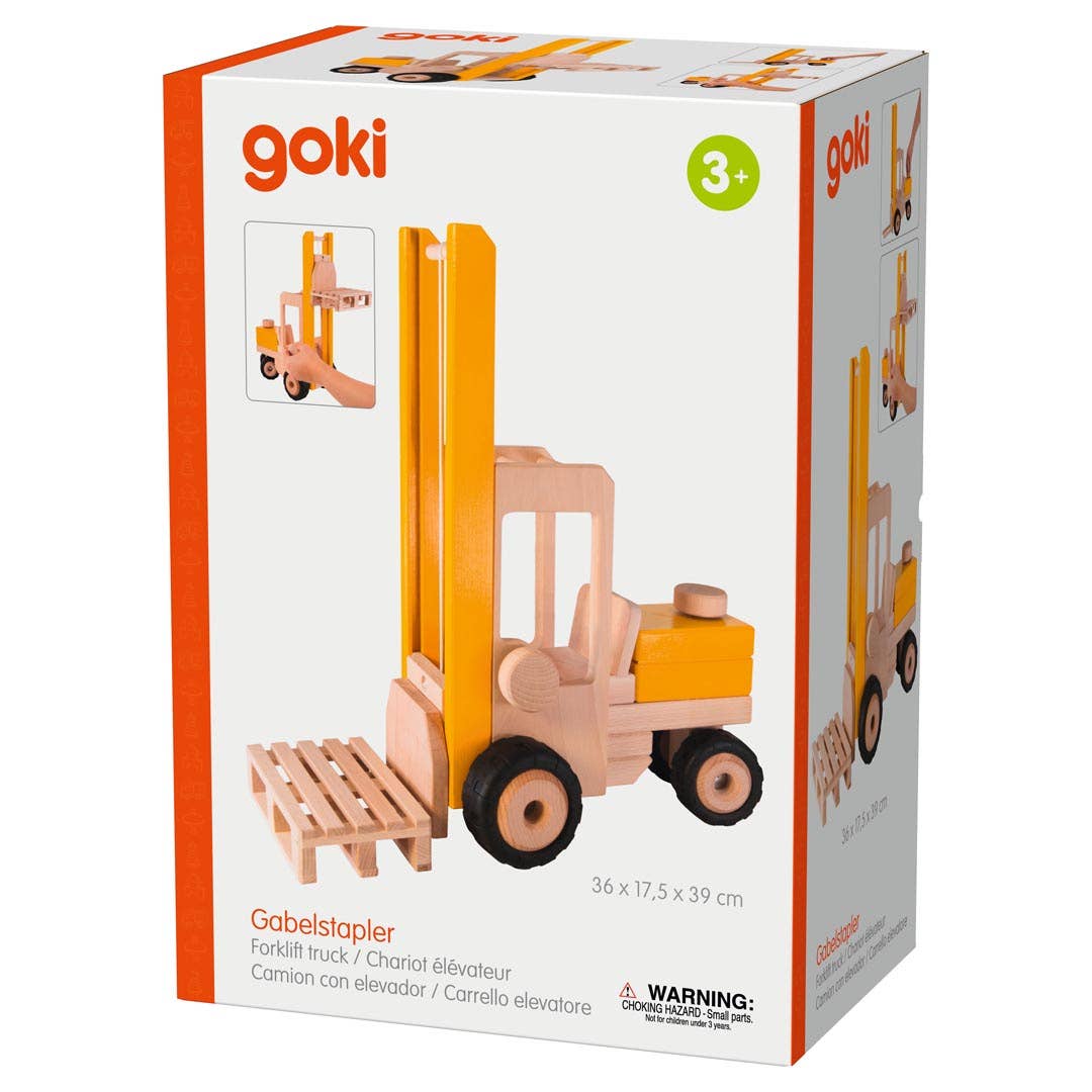 Goki Construction Truck - Forklift, a wood toy perfect for creative play and early learning.