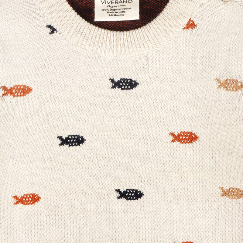viverano organics fish pattered natural unisex baby sweater cotton knit 