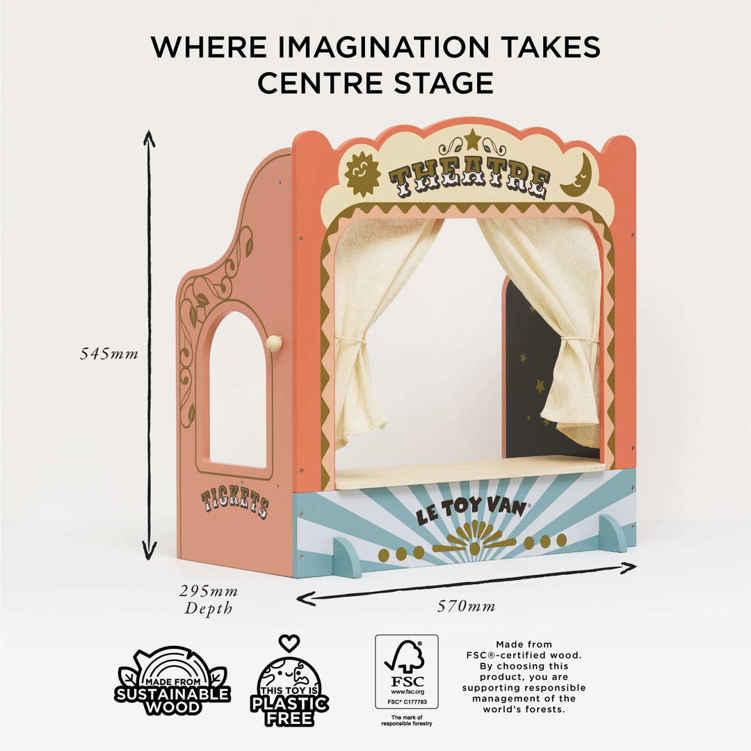 Le Toy Van wooden theatre detail of non-toxic gold paint and decorative features