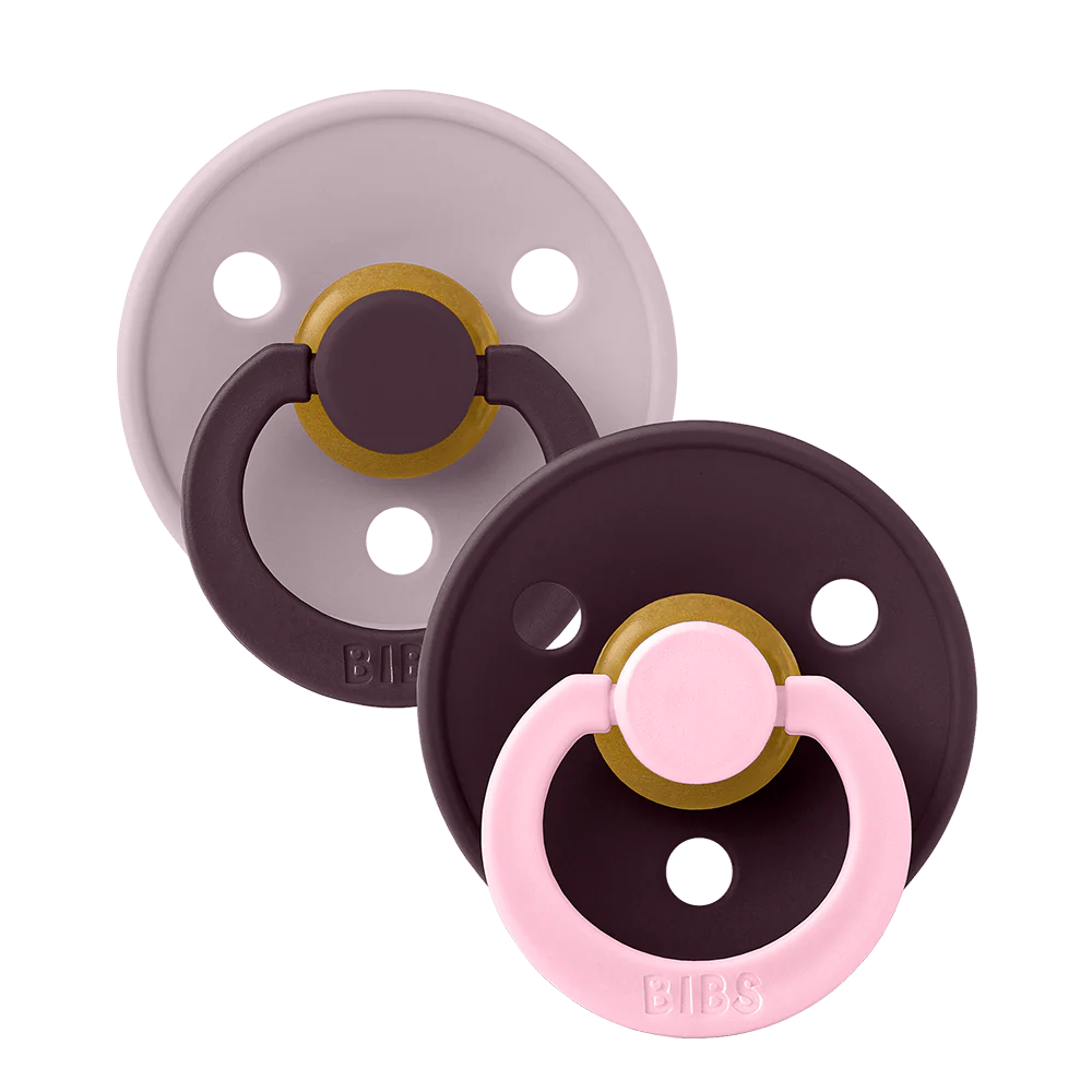 Lilac and Plum tones BIBS Pacifier Colour Collection 2 Pack, stylish newborn pacifiers.