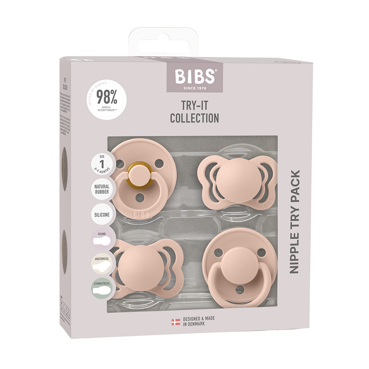 Blush BIBS Try It Collection 4-Pack, soother set with best pacifiers for babies.