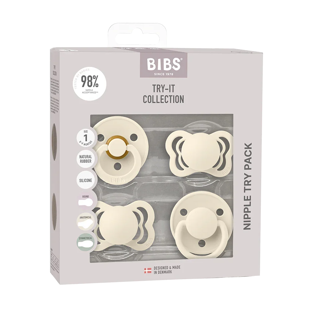 Ivory BIBS Try It Collection 4-Pack, baby binky set designed for newborns.