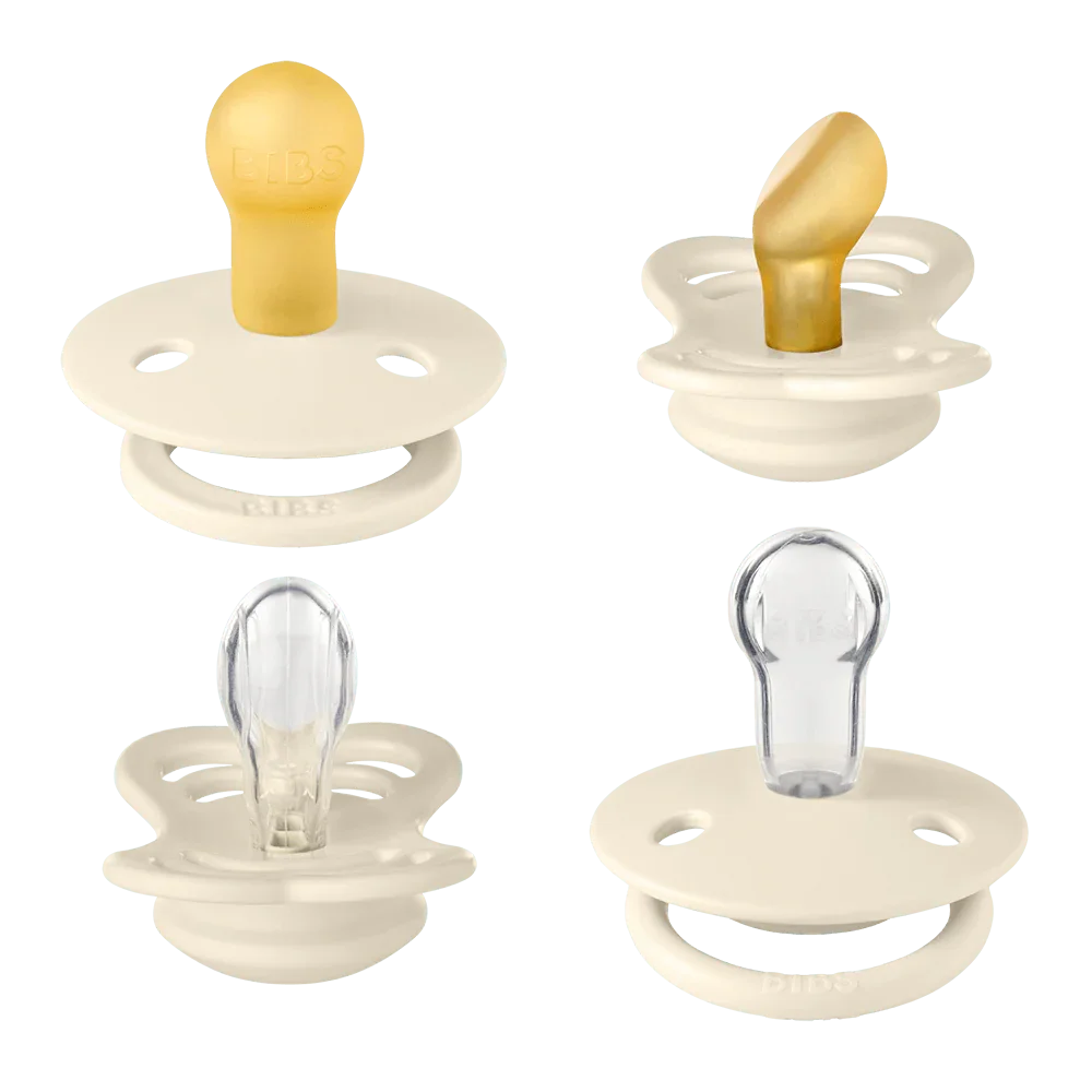 Close-up of Ivory BIBS Try It Collection nipples, best newborn pacifier set.