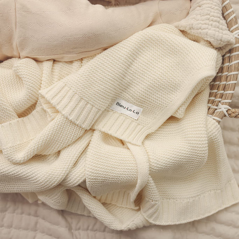 Heritage Knit Swaddle in Butter Cream, designed by Bleu La La