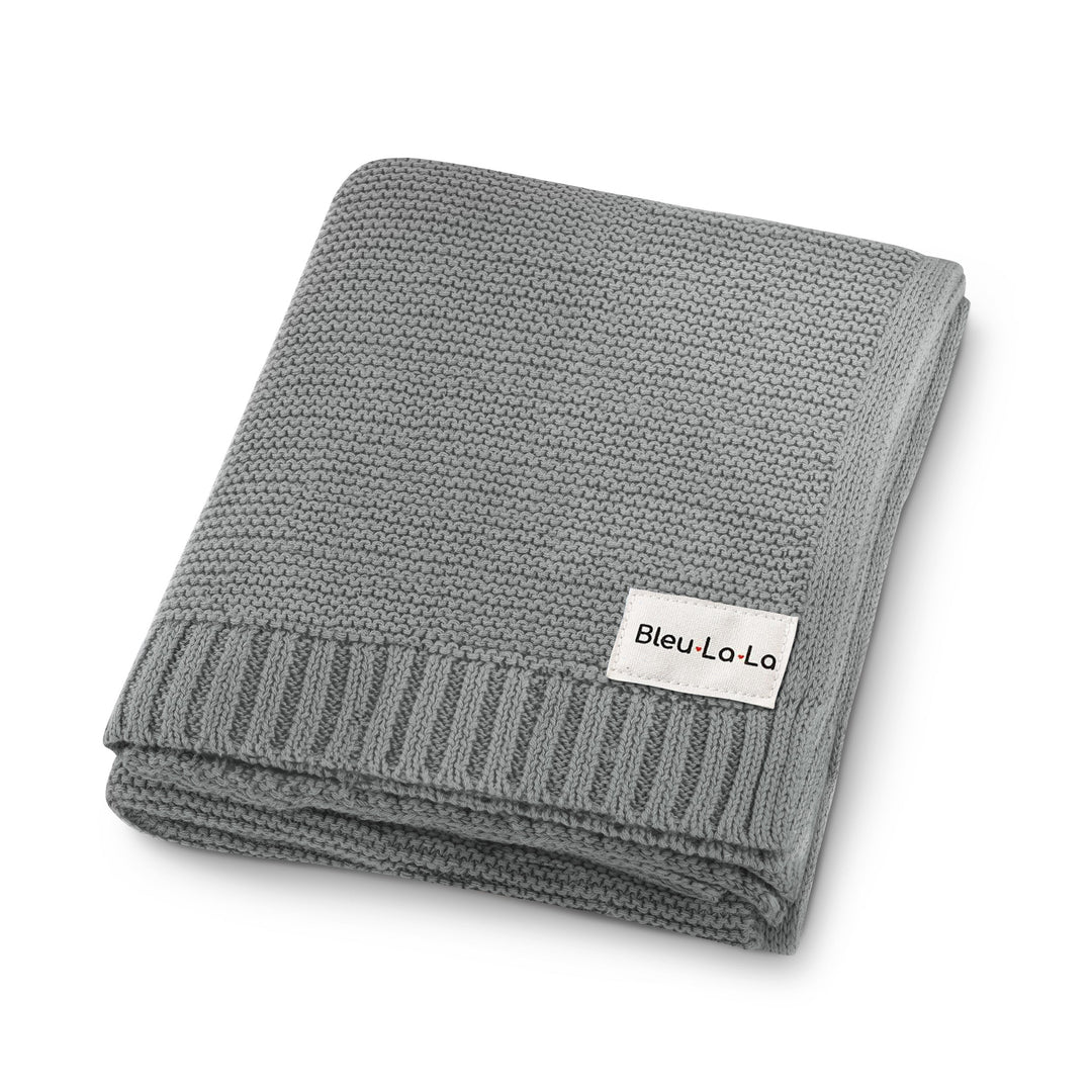 Folded Blue La La Heritage Knit Blanket in Grey