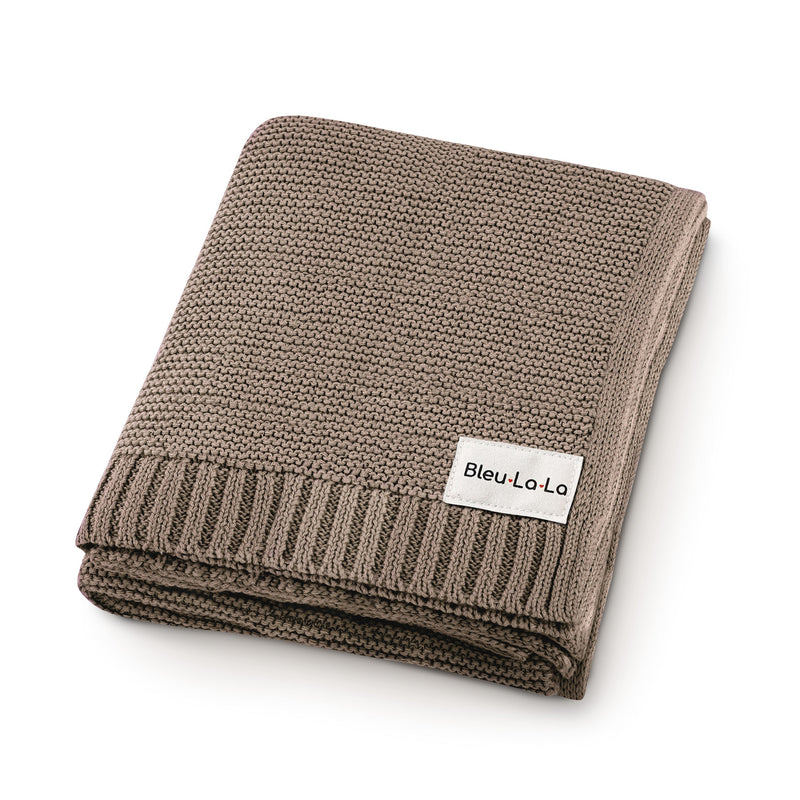 Folded Bleu La La Heritage Knit Blanket in Mocha