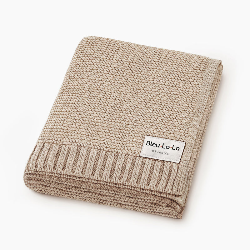 Folded Bleu La La Heritage Knit Blanket in Oatmeal