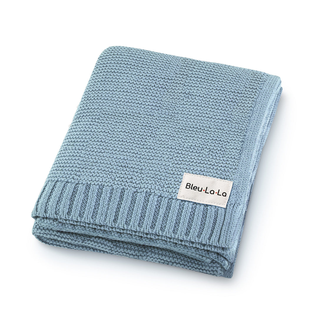 Folded Bleu La La Heritage Knit Blanket in Sky Blue