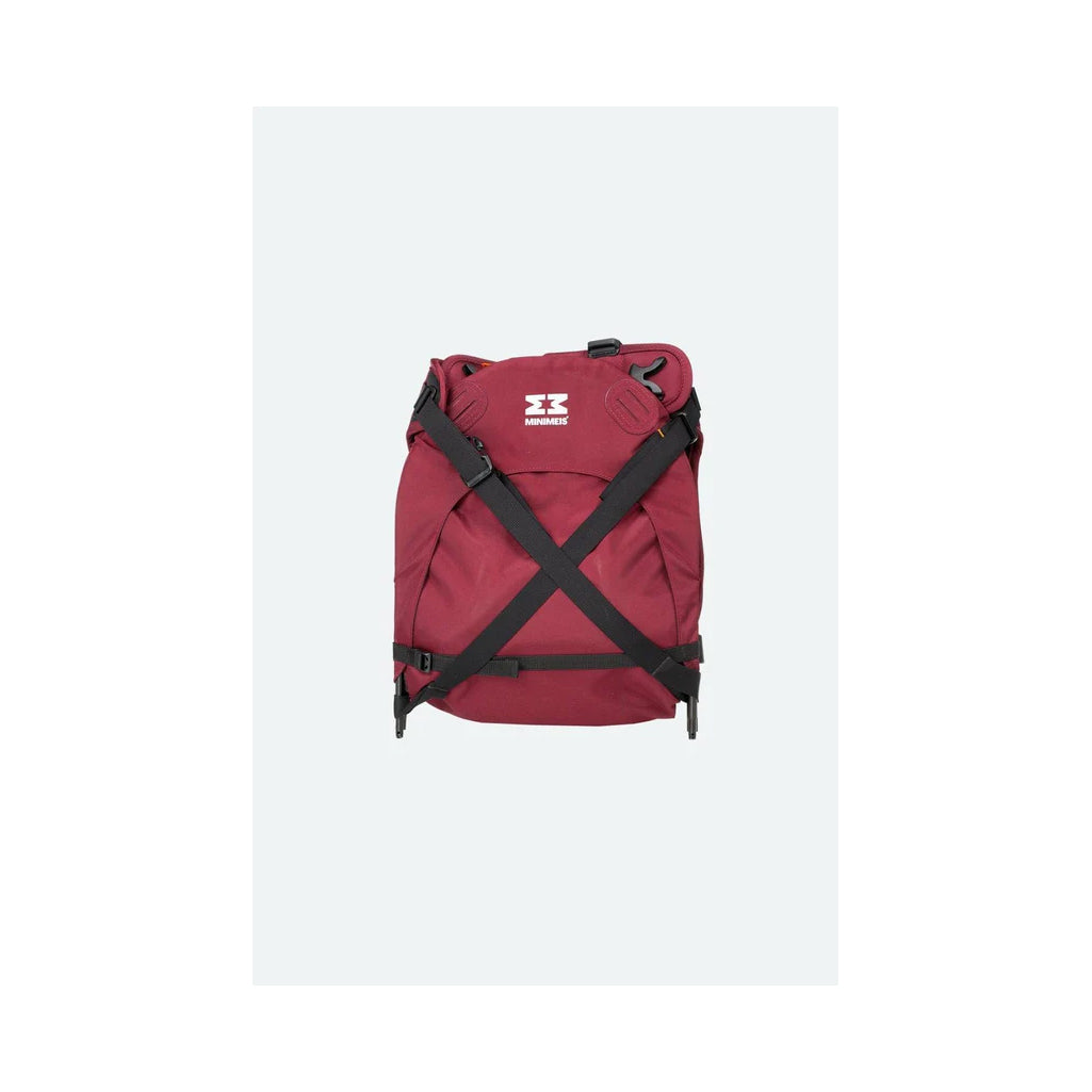 Folded up view of the burgundy shoulder carrier