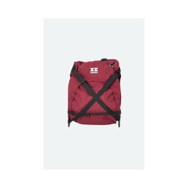 Folded up view of the burgundy shoulder carrier