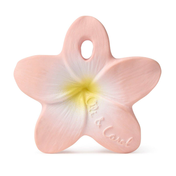 Oli & Carol Bella the Flower natural rubber teether in soft pink with a yellow center