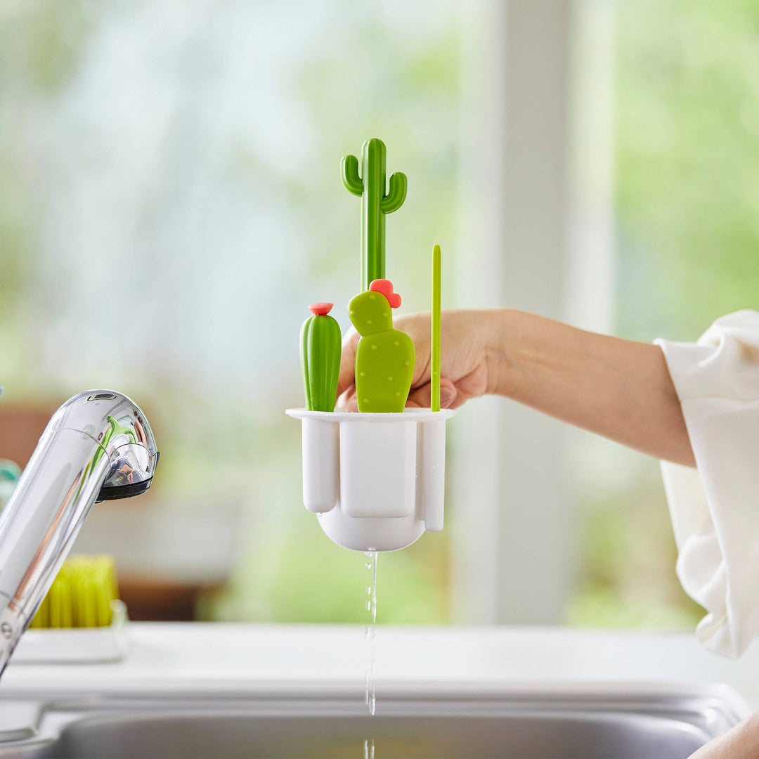 Cacti Bottle Cleaning Brush Set Green from Boon, nylon bristle bottle brushes