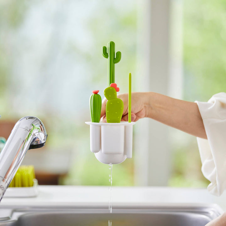 Cacti Bottle Cleaning Brush Set Green from Boon, nylon bristle bottle brushes