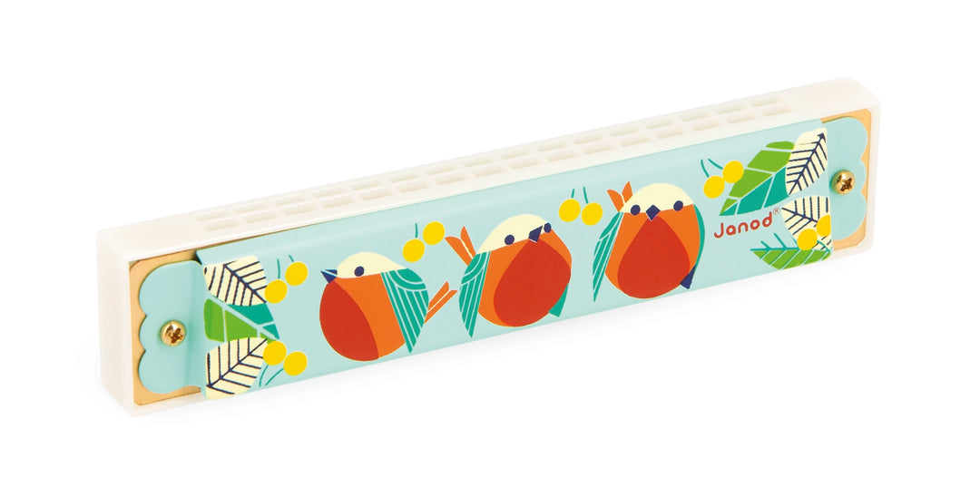 Janod Musical Forest Harmonica metal kids instrument with forest design, musical toys for early sound discovery