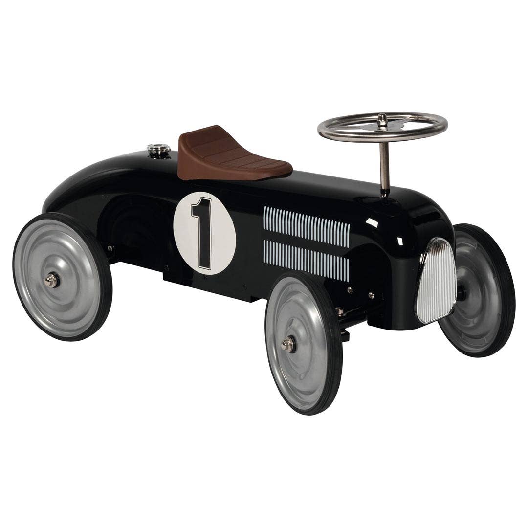 Goki Classic Vintage Race Car Ride-On Vehicle, Black, lets kids zoom into imaginative playtime fun.