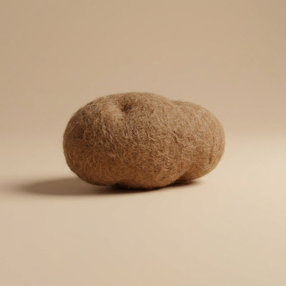 Side view of Kaddu's Felt Potato showing handcrafted wool texture