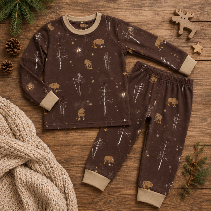 Mady & Max Winter Bison Bamboo Pajamas, baby zipper romper sleepwear