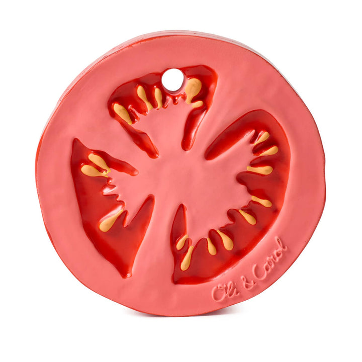 Oil & Carol Renato the Tomato baby teether, natural rubber teething toy for infants, sensory play, chewing, and teething relief