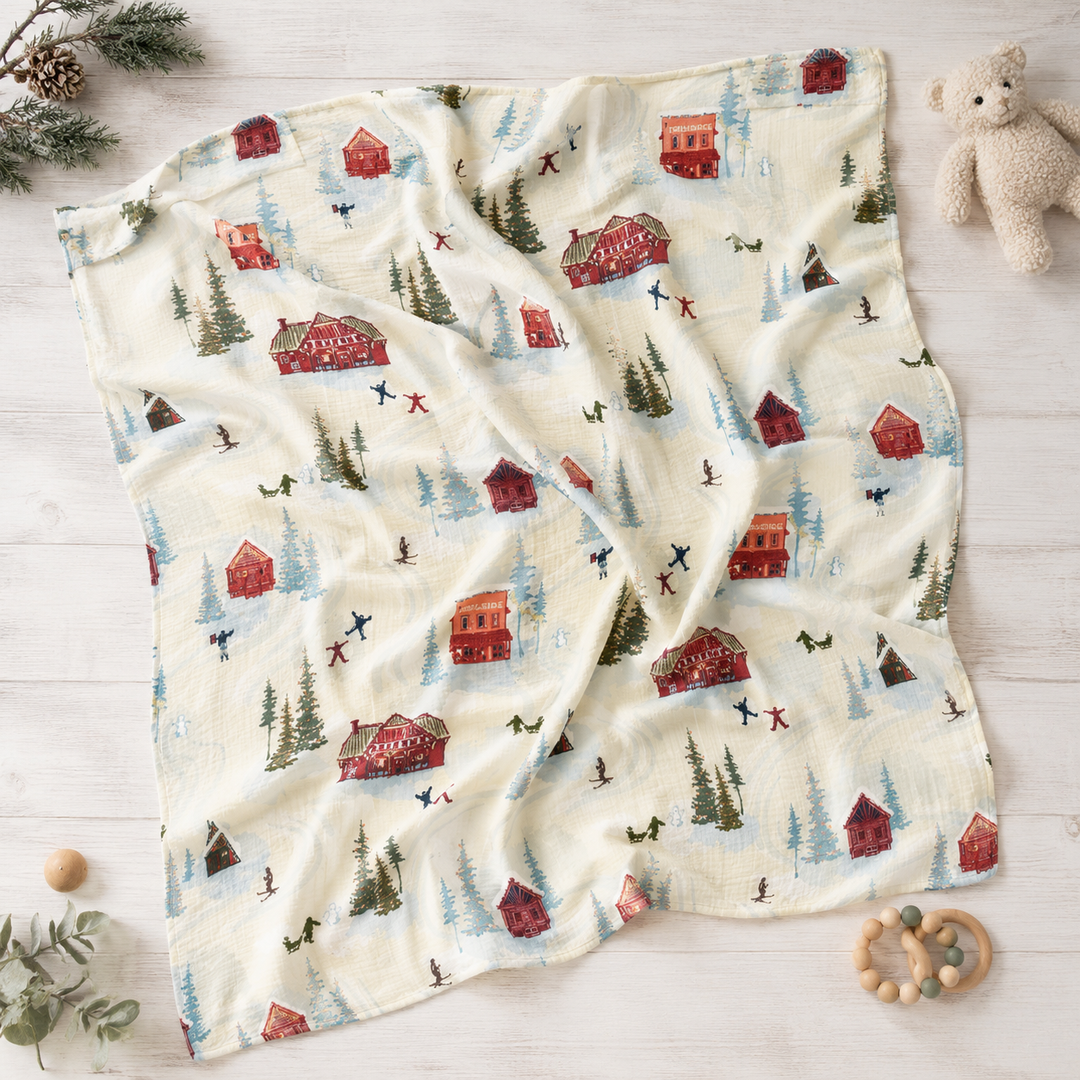 Mady & Max Winter Village Muslin Swaddle, cotton baby swaddle blanket