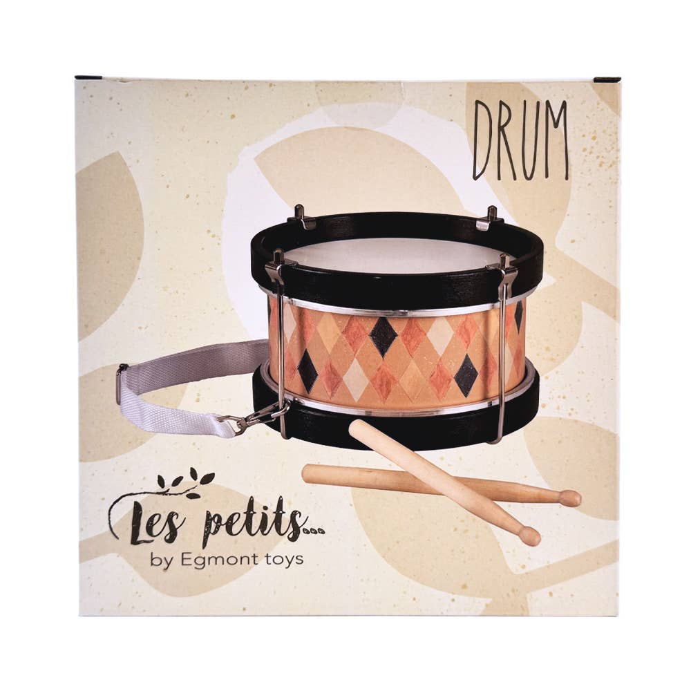 Harlequin toy drum in Terra by Egmont Toys, kids musical instrument in warm tones