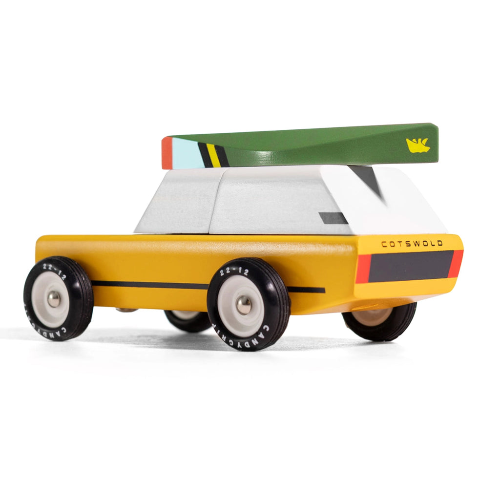 candylab canoe on wooden toy car