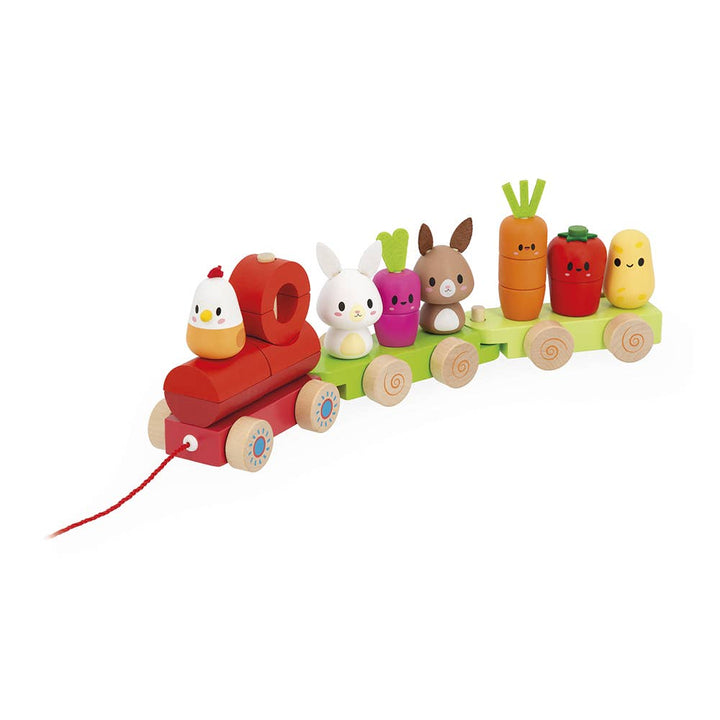 janod pull-along train toy perfect for babies learning colors, shapes, and colors 