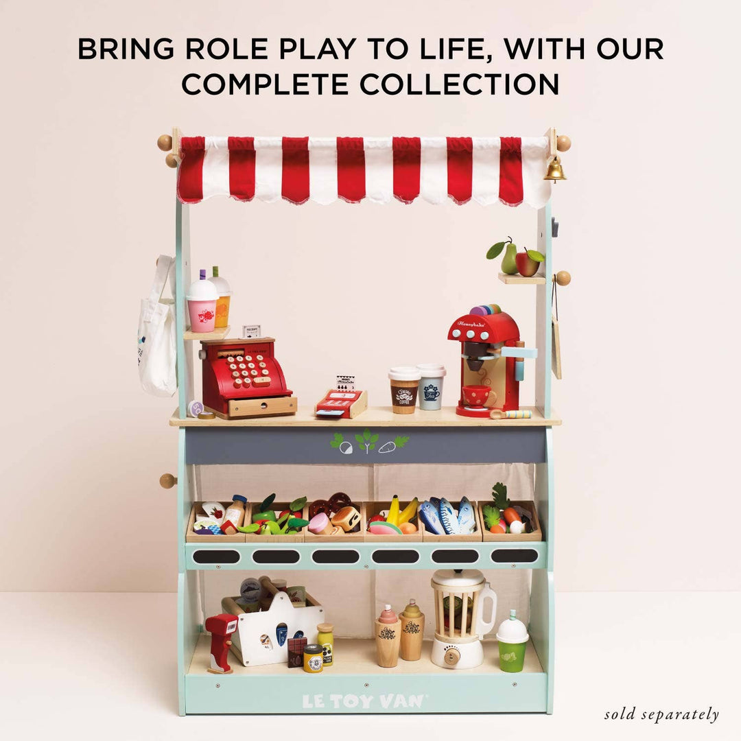 Interactive fun awaits with the Le Toy Van Cheese & Dairy Wooden Market Crate, a Montessori toy for pretend shopping.