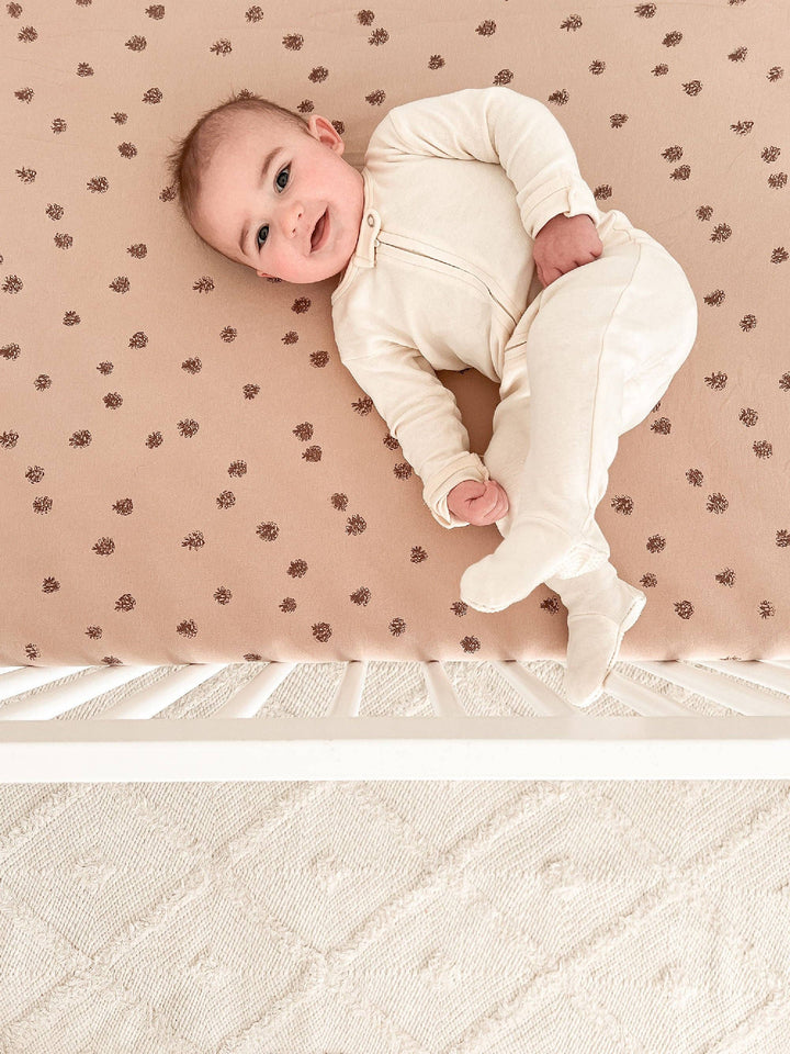 crib with fitted organic pinecone pattern loved baby sheet 