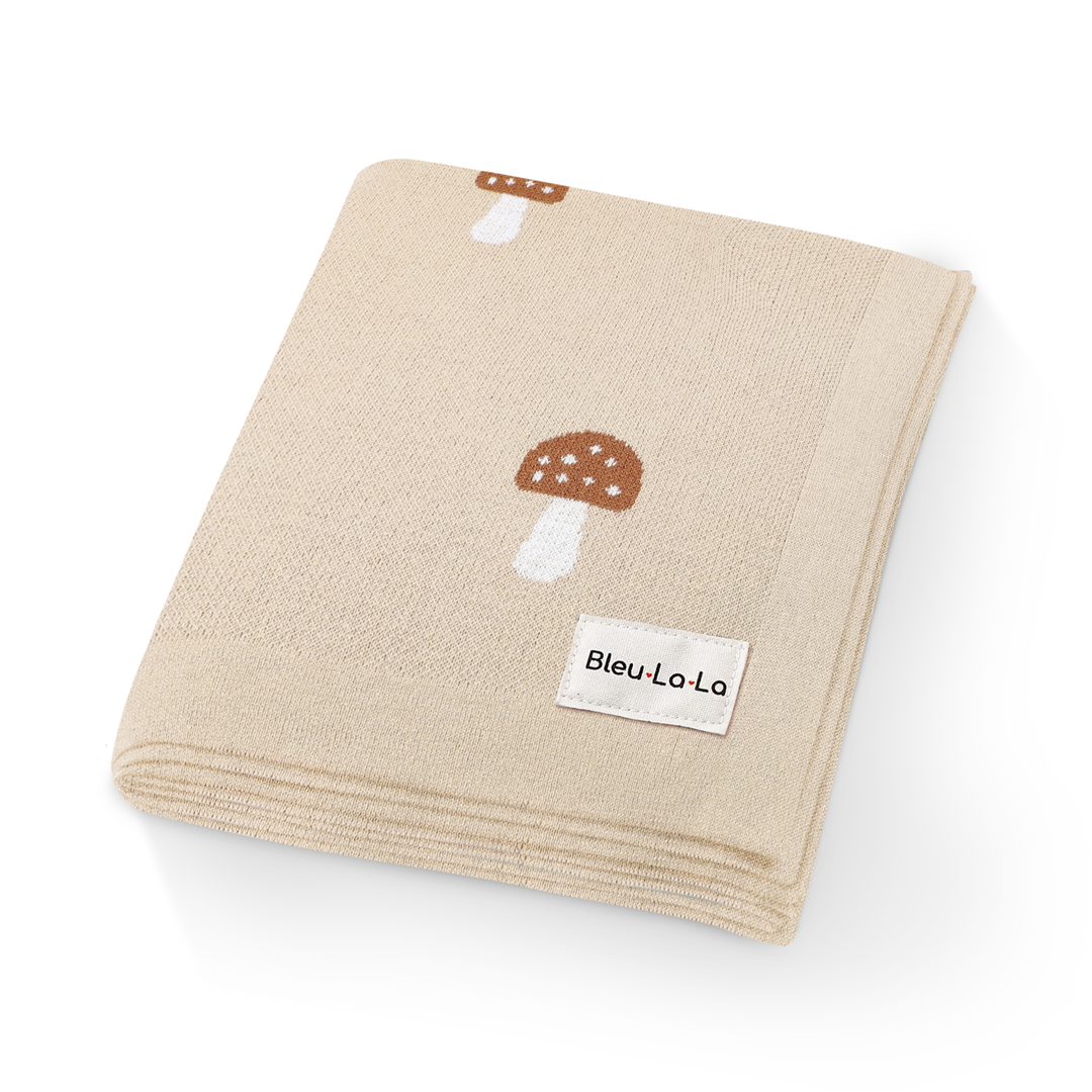 Bleu La La Cotton Swaddle Receiving Baby Blanket Camel with mushroom design