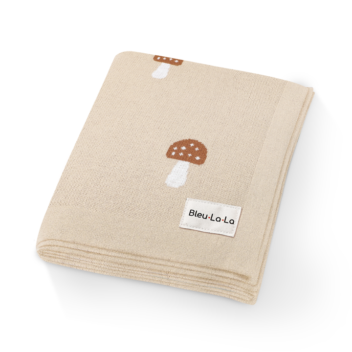 Bleu La La Cotton Swaddle Receiving Baby Blanket Camel with mushroom design