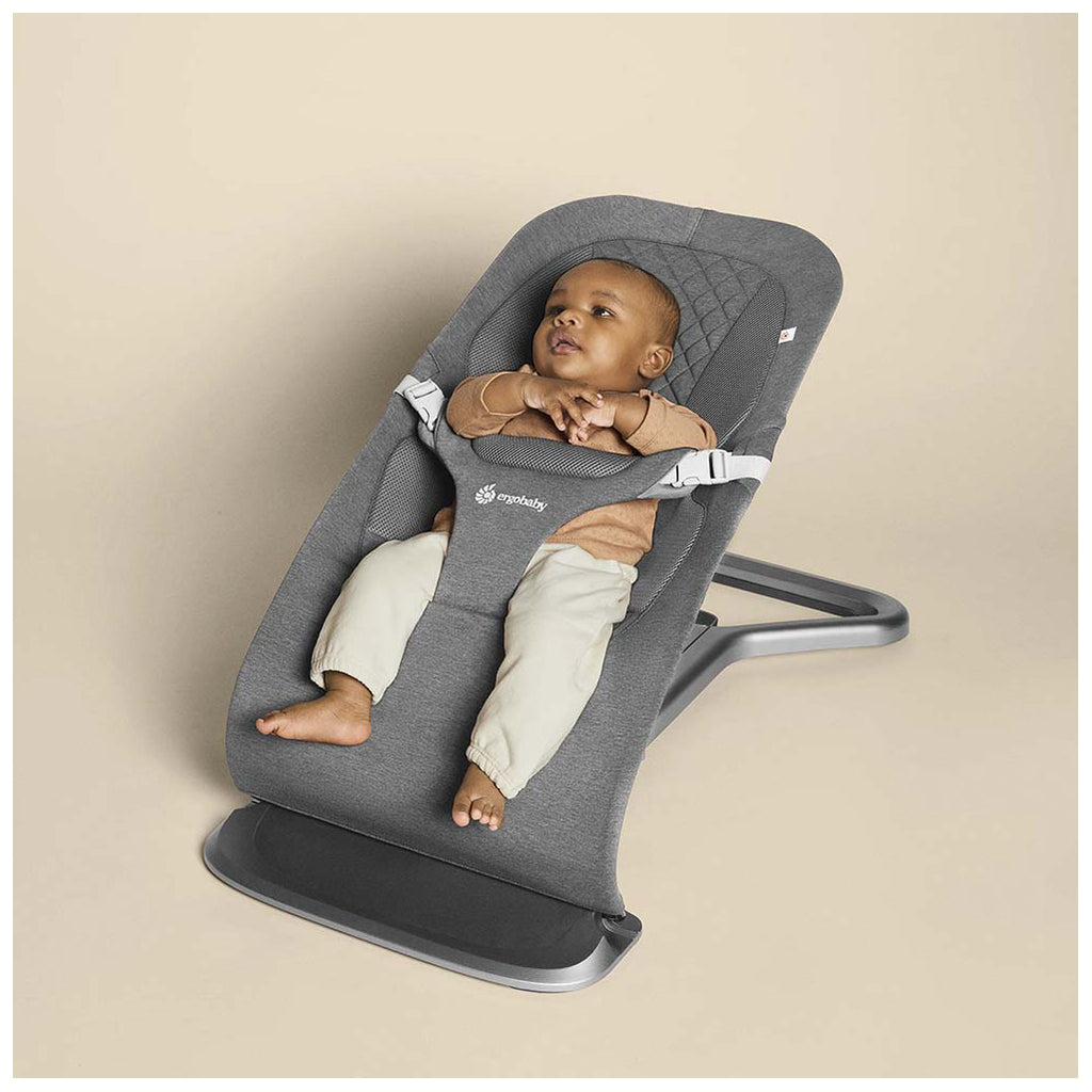 Infant in ergobaby evolve bouncer in charcoal