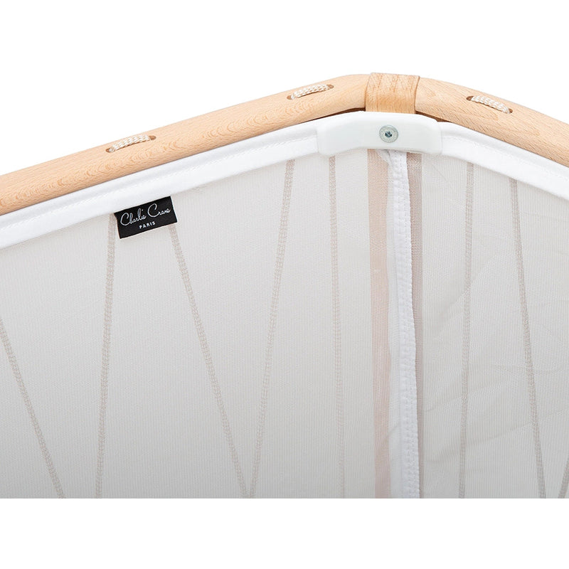 Lichen crib vignette highlights the KIMI Evolving Baby Bed Charlie Crane designed to grow with child