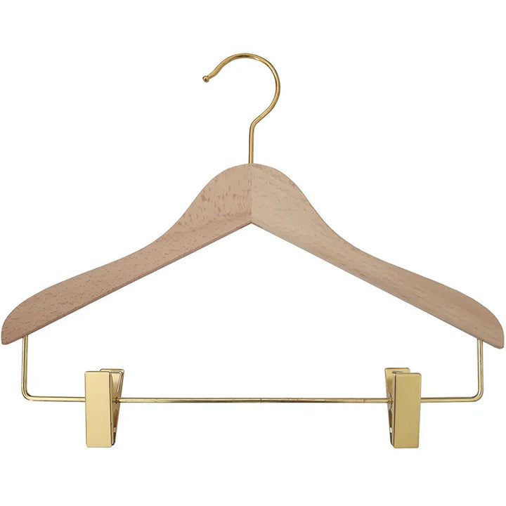 Clean closet setup presents the HOMI Wooden Hangers Charlie Crane in natural with a sophisticated finish and without clip
