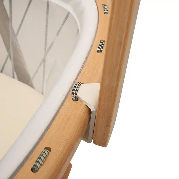 Child friendly setup presents the Charlie Crane Wooden KANO Bed Arrow in natural ideal for crib canopy use