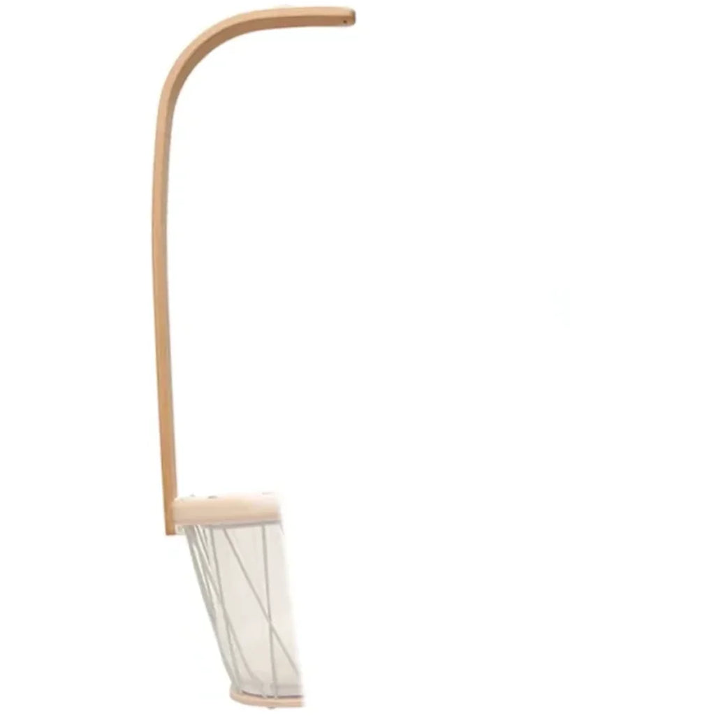 Angled nursery view shows the Charlie Crane KANO Bed Arrow in natural as a midcentury modern bed canopy