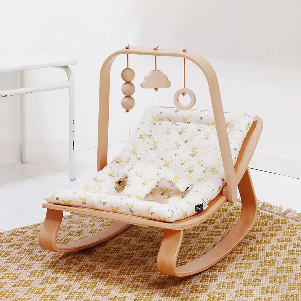 mimosa floral french charlie crane levo baby rocker with awakening arch 