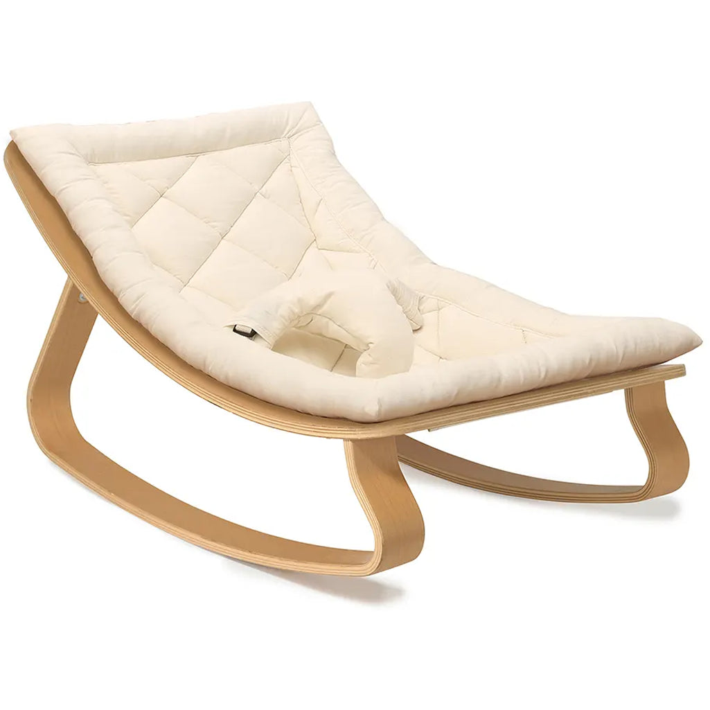 Warm camel tones shown on the Beech Wood Levo Rocker from Charlie Crane, offering natural nursery decor appeal