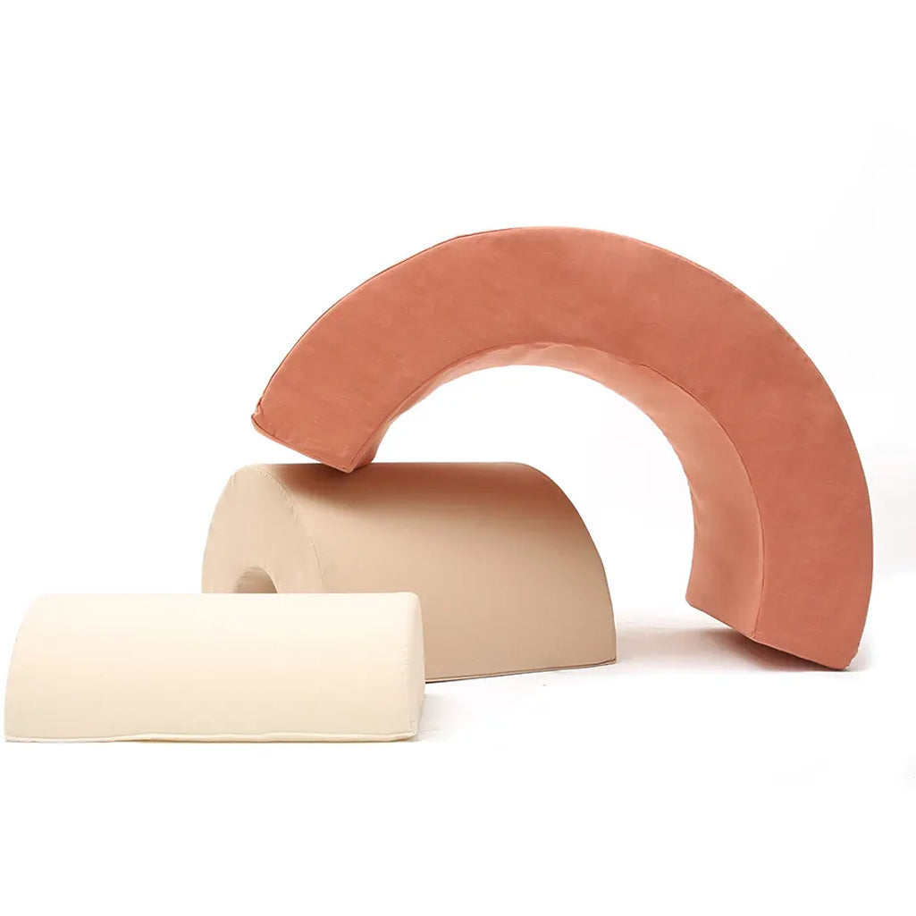 Sculptural toy styling shows the MILO Rainbow by Charlie Crane in camel with a minimalist form