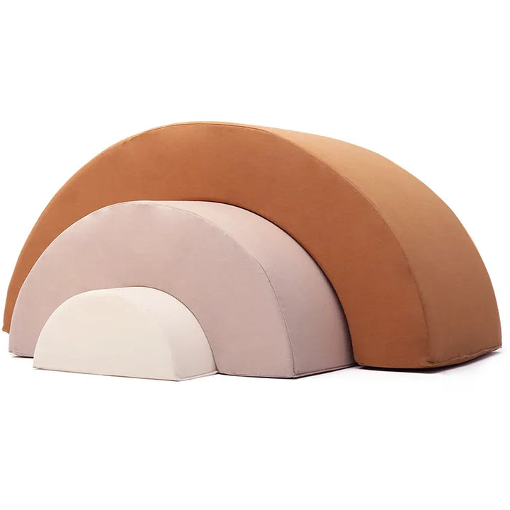 Front facing setup features the Charlie Crane Rainbow Toy MILO in camel crafted from wooden materials