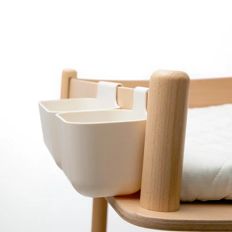 side view of pago changing table basket attahed to charlie crane modernist nursery furniture 