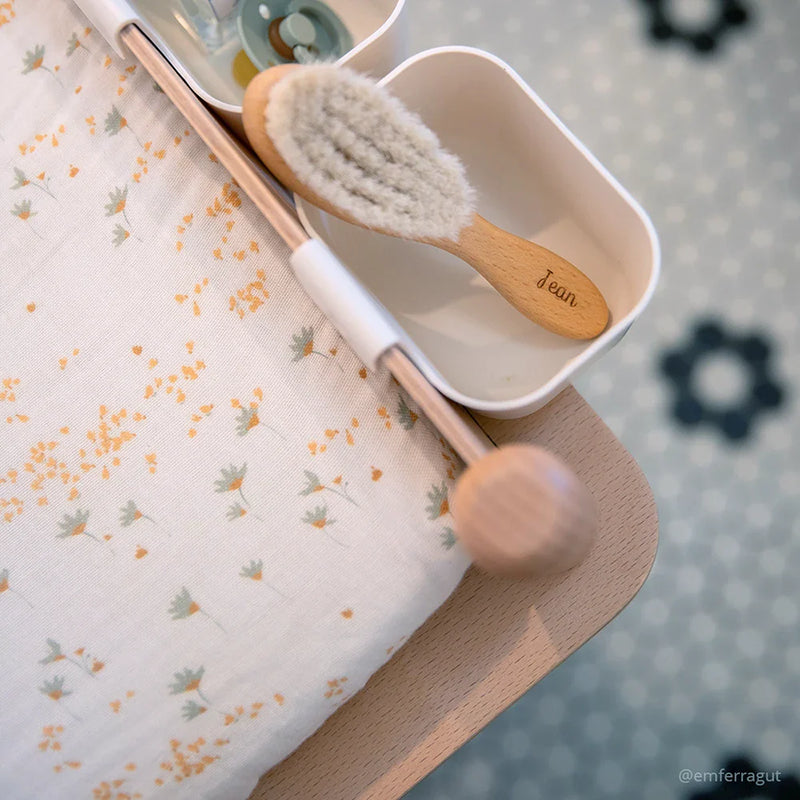 yellow floral organic cotton charlie crane cover for baby diaper changing station 