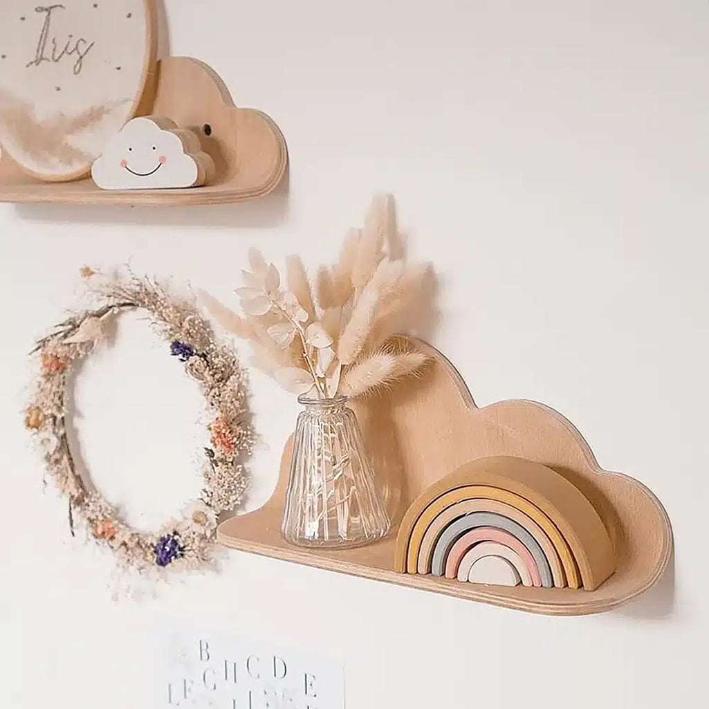 Playful nursery setup shows the POPI Shelf by Charlie Crane in house with an organic, baby safe design