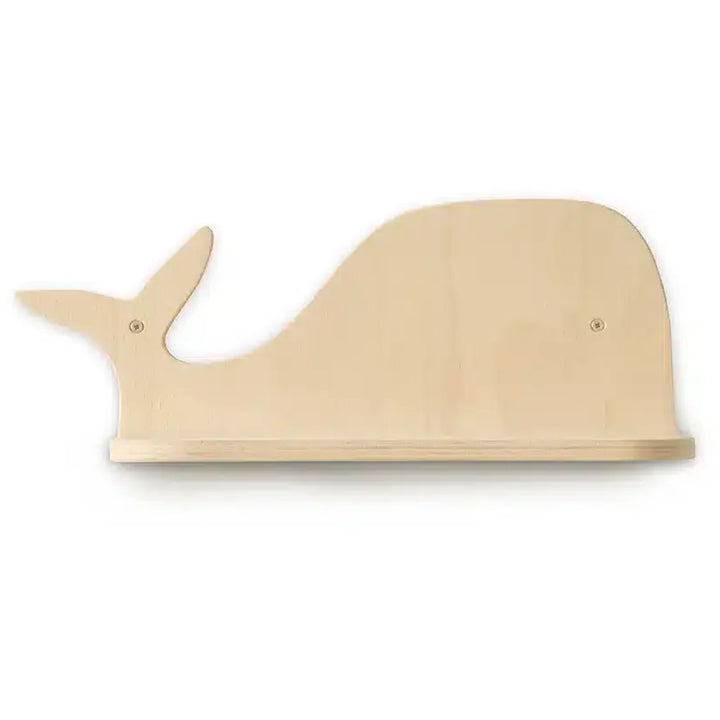 Cozy corner styling displays the Charlie Crane POPI Wooden Shelf in whale designed as an infant safe storage solution
