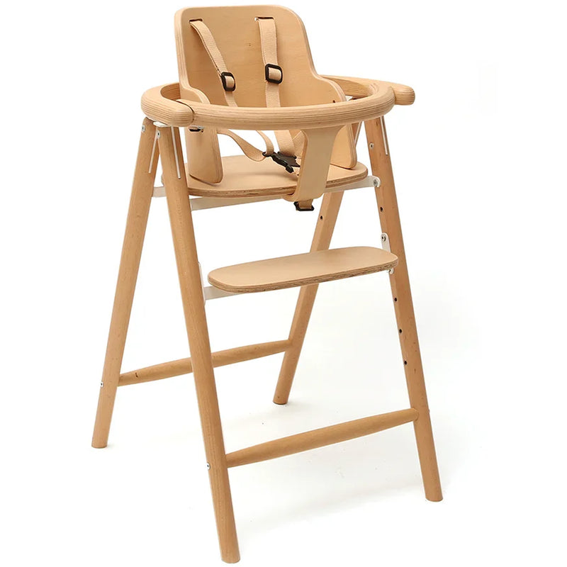 wooden high chair for toddler and attached baby seat from charlie crane 