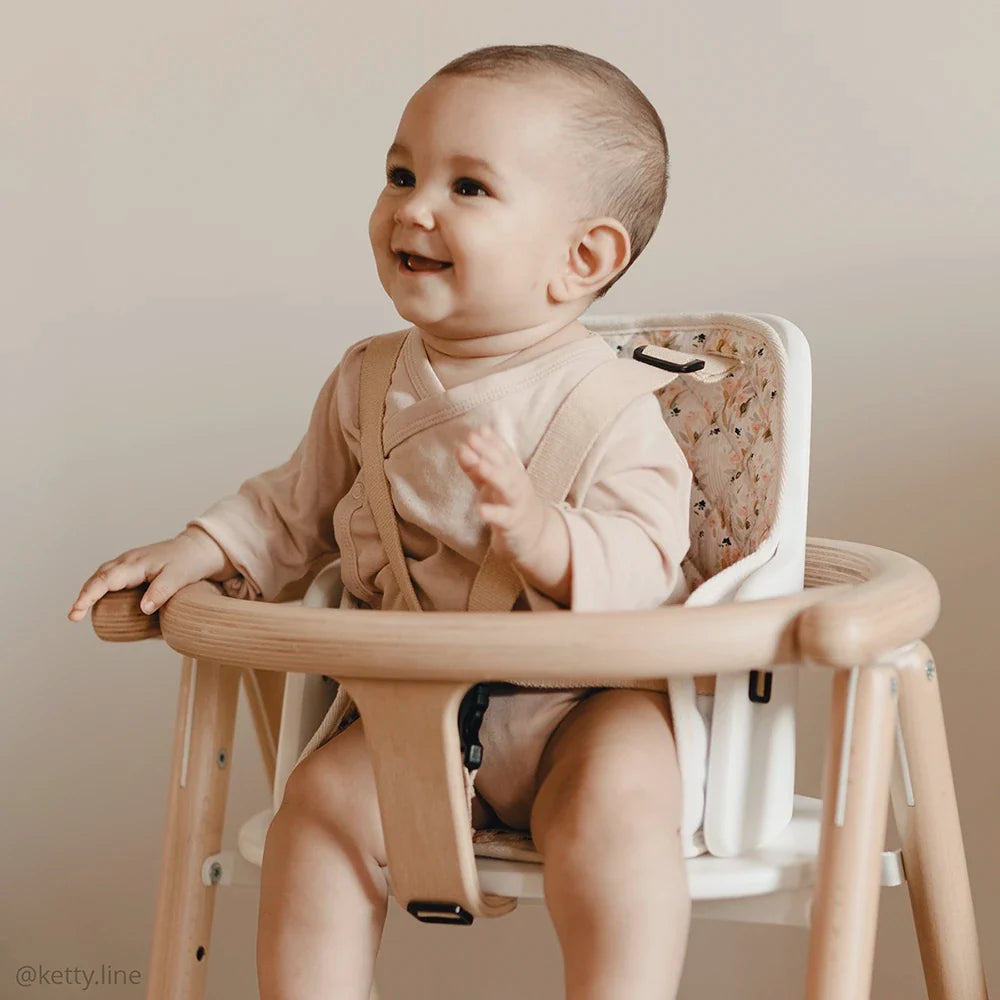 Charlie Crane TOBO White high chair with Baby Set, shown with optional TOBO cushion sold separately