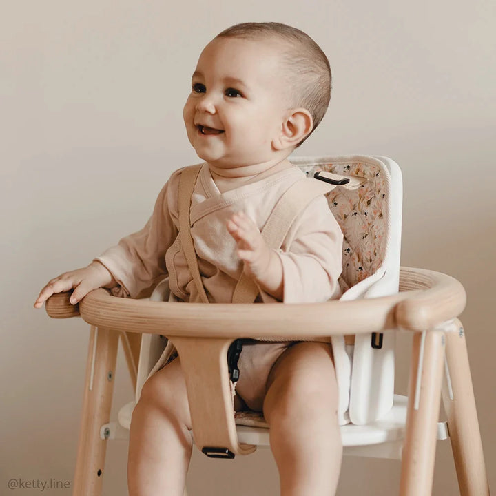 Charlie Crane TOBO White high chair with Baby Set, shown with optional TOBO cushion sold separately