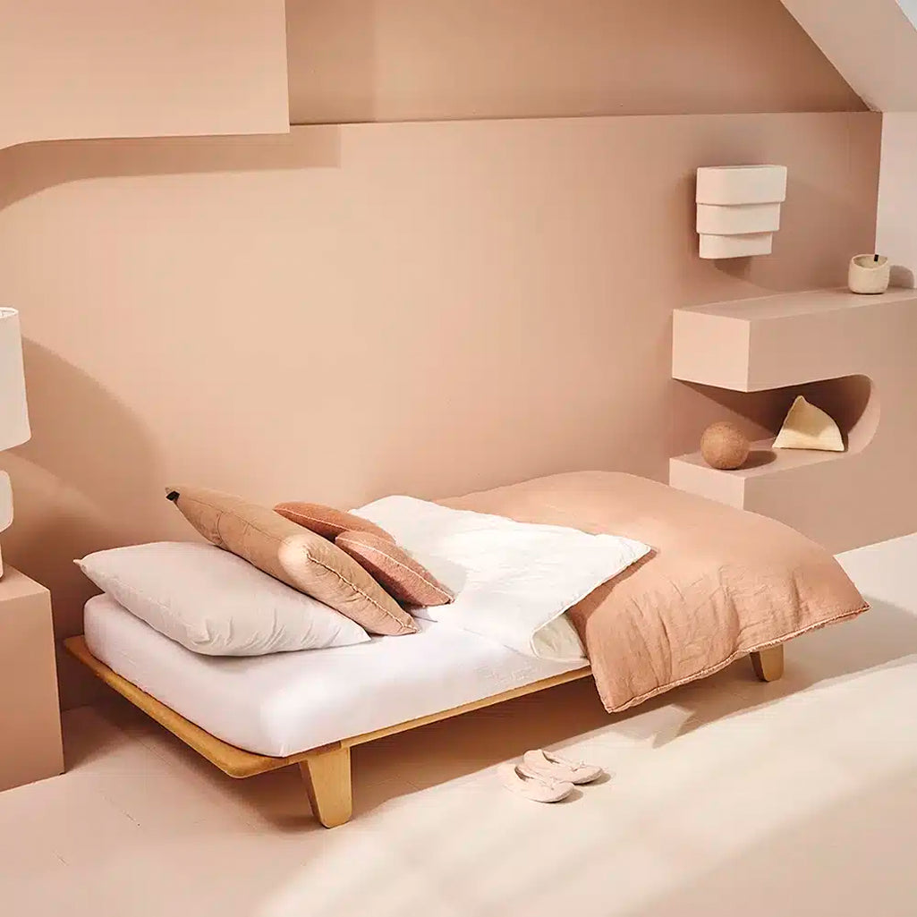 mod inspired terracotta and mauve childrens bedroom with charlie crane yomi kids bed frame