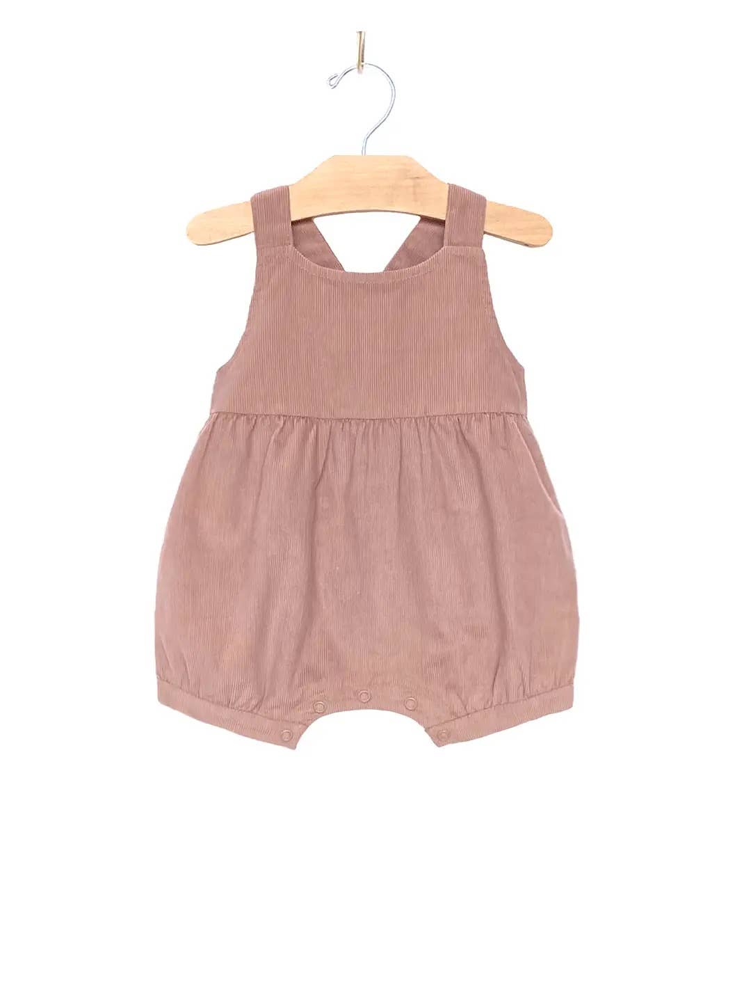 Mauve corduroy Shortie Gathered Romper by City Mouse Studio, baby girl bubble romper