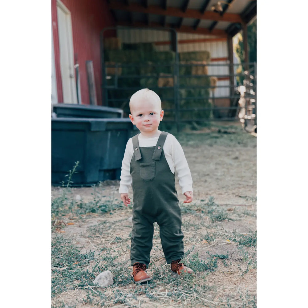 City Mouse Fleece Overall | Fall Green fabric texture close-up showing soft quality material construction
